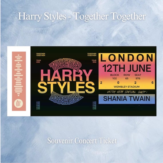Harry Styles - Together Together Tour 2026 -Personalisable Souvenir Concert Ticket - Wembley, Madison Square Garden, Amsterdam