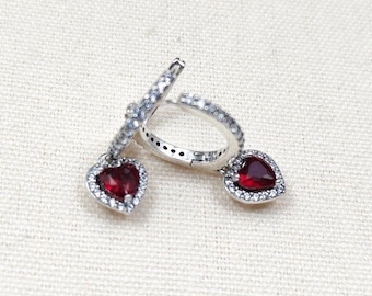 pandora ale s925 silver sparkling red halo heart hoop earrings sterling silver