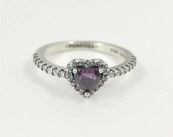 Anillo Pandora Corazón Púrpura Elevado Plata de Ley S925 50/52/54/56/58