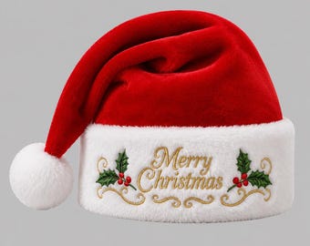 Gorro de Papai Noel personalizado, gorro de Natal bordado com a frase "Feliz Natal", gorro de Papai Noel personalizado, gorro de pelúcia para as festas de fim de ano, gorro para festa de Natal, gorro para fantasia de Natal.