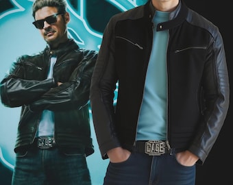 Chaqueta de cuero de ante de Johnny Cage de Uncaged Fury, réplica hecha a mano para cosplay de Mortal Kombat.