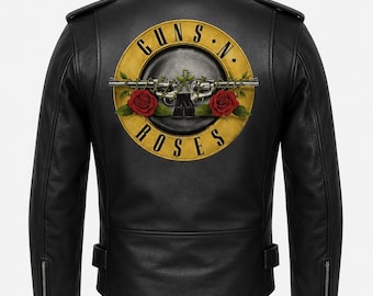 Jaqueta de couro preta estilo motociclista do Guns N' Roses | Estilo de show do Axl Rose