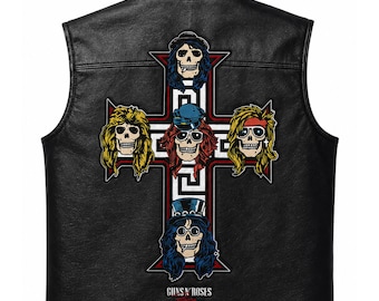 Colete de couro preto estilo motociclista do Guns N' Roses | Estilo de show do Axl Rose