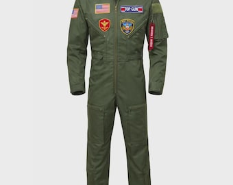 Men's Aviator Flight Suit Jumpsuit, Military Pilot Costume, Green Air Force Coverall, Cosplay Outfit