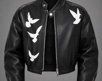 Jaqueta feminina de couro Black Dove | Jaqueta cropped estilo motociclista | Jaqueta de couro artesanal para motociclistas | Jaqueta streetwear | Couro premium