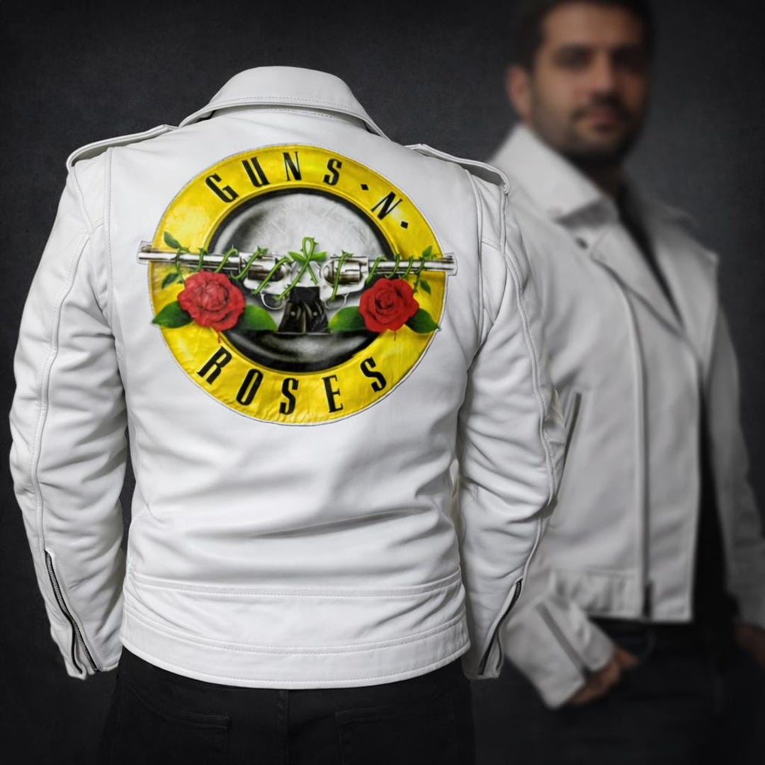 Guns N' Roses White Leather Biker Jacket | Axl Rose Concert Style