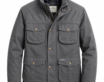 Jaqueta Militar Marrom Masculina | Jaqueta Utilitária Vintage | Casaco Estilo Safari | Jaqueta Casual com Vários Bolsos | Jaqueta para Viagens ao Ar Livre | Presente para Ele
