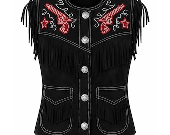 Colete de franjas estilo cowboy para homem, colete de couro camurça preto, colete western bordado, colete de franjas estilo rodeio, roupa para show country, cowboy
