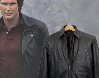 David Hasselhoff Knight Rider Michael Knight Black Leather Jacket
