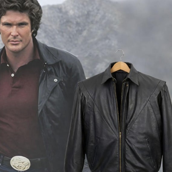 David Hasselhoff Knight Rider Michael Knight Black Leather Jacket