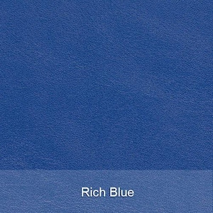 Puede incluir: Primer plano de una superficie azul intenso texturizada. Las palabras "Rich Blue" se muestran en una barra horizontal transparente en la parte inferior de la imagen. El fondo es azul oscuro s&oacute;lido.