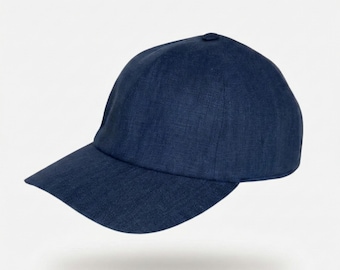 Classic Navy Blue Italian Linen Baseball Cap - Minimalist Summer Hat, Unisex Dad Hat