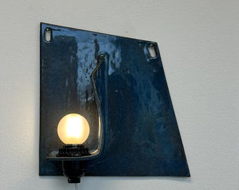 Blue Ceramic Sconce, Plug-In Dimmable Wall Lamp, Modern Handmade Lighting for Bedroom, Living Room, Dining Room, Home Redesign