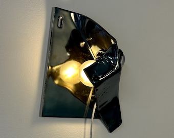 Handmade Ceramic Wall Sconce, Silver Graphite, Modern Plug-In Lamp, Dimmable Light