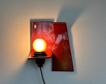 Burgundy Ceramic Sconce, Plug-In Dimmable Lamp for Bedroom, Living Room & Hallway, Easy Install Modern Wall Light, Contemporary Home Accent