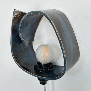 Handmade Ceramic Wall Sconce, Dimmable Blue Accent Light, Modern Ambient Lighting image 1