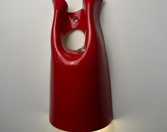 Red Ceramic Wall Sconce, Plug-In Dimmable Wall Light, Handmade Sculptural Lamp, Modern Accent Lighting, Unique Home Decor, Bedside Light