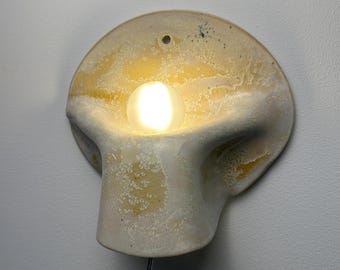 Beige Ceramic Wall Sconce, Plug-In or Hardwired Wall Light, Crystal Glaze, Unique Handmade Finish, Modern Dimmable Lamp, Bedroom Lighting
