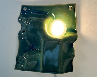 Green Plug-In and Hardwired Wall Sconce, Modern Ceramic Lamp, Easy Install Lighting for Bedrooms, Living Rooms, Dining Areas, Hallways