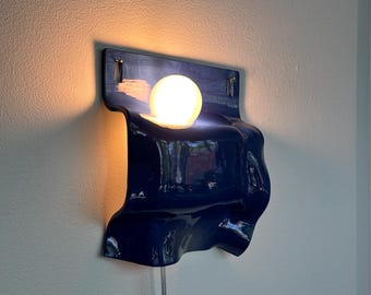 Blue Purple Ceramic Sconce, Plug-In Dimmable Ambient Lamp, Handmade Statement Lighting for Interior Design Enthusiasts & Boutique Homes