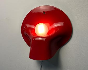 Red Ceramic Wall Sconce, Plug-In or Hardwired Dimmable Wall Light, Handmade Sculptural Lamp, Modern Accent Lighting, Unique Home Decor