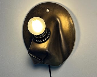 Handmade Ceramic Wall Sconce, Bronze Gold Modern Plug-In Lamp, Architectural Accent Light