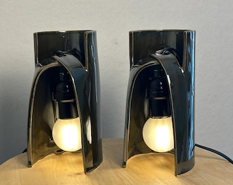 Handmade Ceramic Table Lamp | Dark Silver Glaze, Dimmable Ambient Lighting