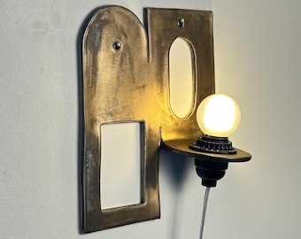Handmade Bronze Ceramic Wall Sconce, Modern Plug-In Lamp, Geometric Wall Art Light