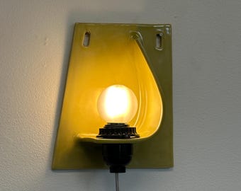 Yellow Ceramic Sconce, Plug-In Dimmable Ambient Lamp, Unique Handmade Lighting for Interior Design Enthusiasts & Boutique Interiors