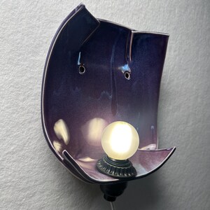 Handmade Purple Ceramic Wall Sconce, Modern Statement Lamp, Dimmable Plug-In Light image 2