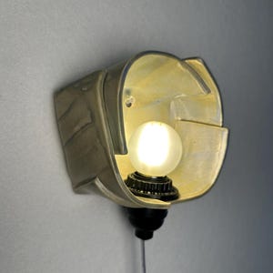 Handmade Ceramic Sconce,  Light Blue Gray Statement Ambient Lamp, Dimmable Plug-In Lighting