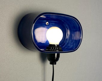 Handmade Blue Ceramic Sconce, Modern Plug-In Dimmable Wall Lamp