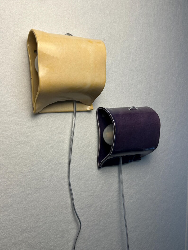 Handmade Ceramic Wall Sconces, Yellow and Purple Ambient Lighting, Plug-in Sconces image 7