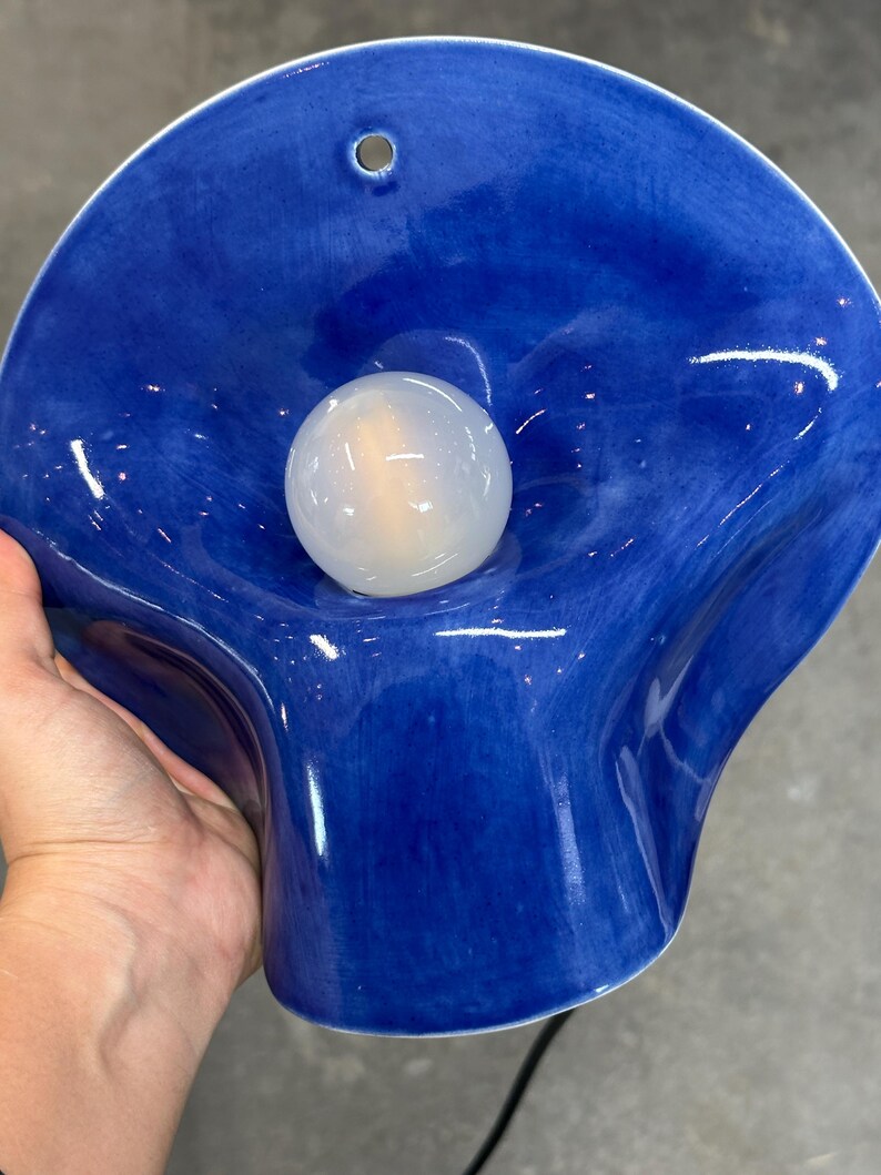 Blue Ceramic Wall Sconce, Plug-In or Hardwired Wall Light, Crystal Glaze, Unique Handmade Finish, Modern Dimmable Lamp, Bedroom Lighting image 12