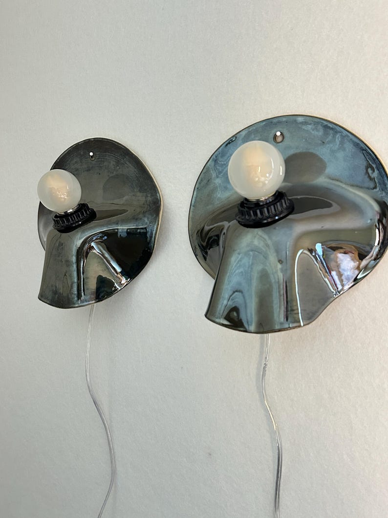 Pair of Silver/Gray plug-in Sconce, dimmable lamp for Bedroom, Living Room & Hallway, Easy Install Wall Light, Contemporary Accent Lighting image 6