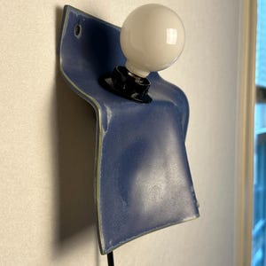 Matte Blue Ceramic Sconce, Plug-In Dimmable Wall Lamp, Minimalist Accent Light image 10