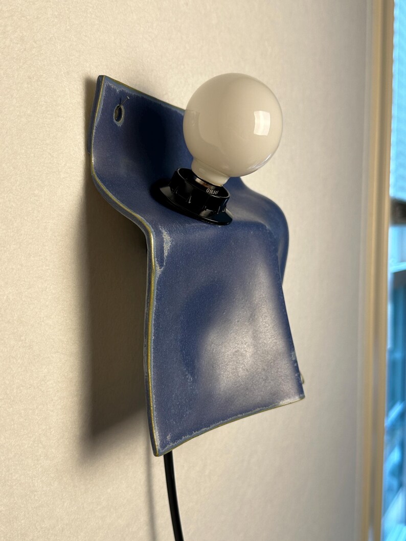 Matte Blue Ceramic Sconce, Plug-In Dimmable Wall Lamp, Minimalist Accent Light image 10