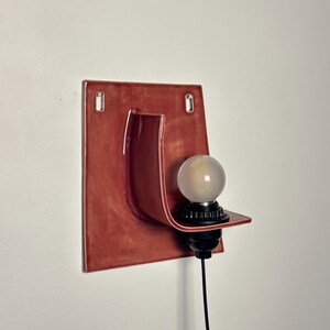 Handmade Burgundy Ceramic Wall Sconce, Plug-In Ambient Light Fixture image 2