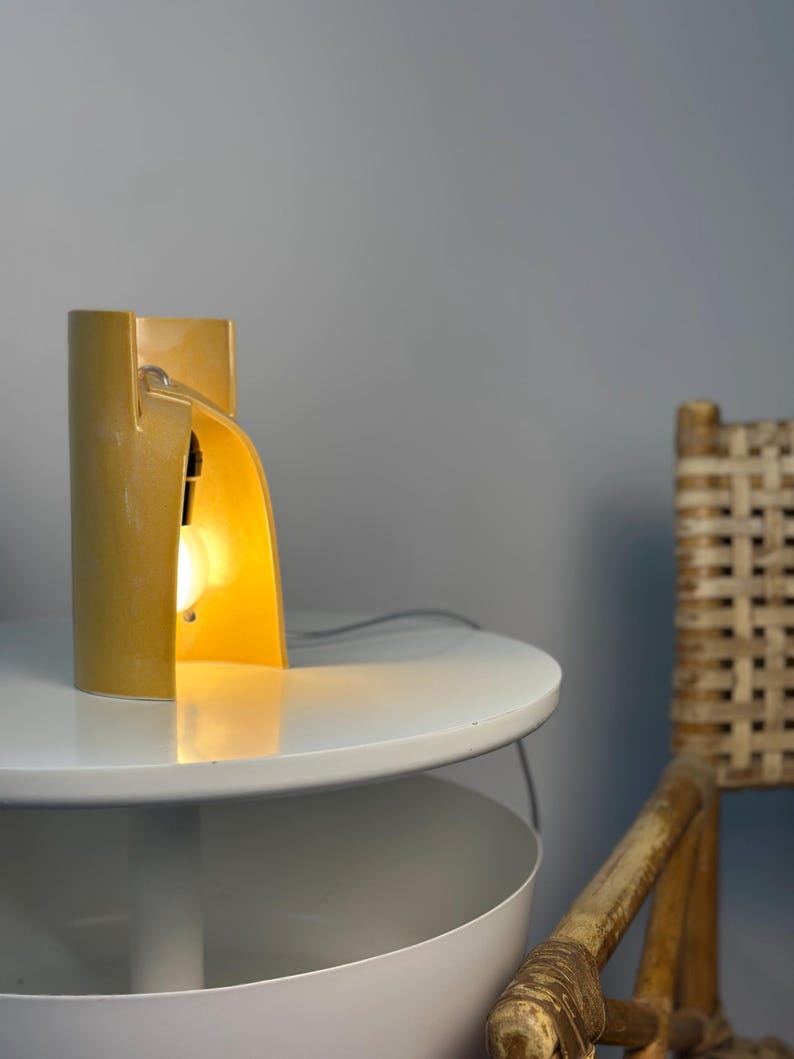 Handmade Yellow Ceramic Table Lamp, Dimmable Bedside Accent Light, Modern Decor image 8
