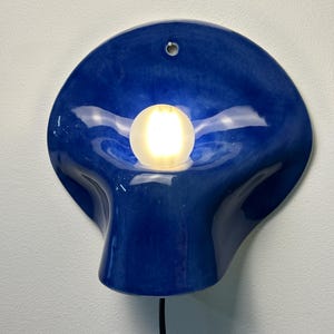 Blue Ceramic Wall Sconce, Plug-In or Hardwired Wall Light, Crystal Glaze, Unique Handmade Finish, Modern Dimmable Lamp, Bedroom Lighting image 10