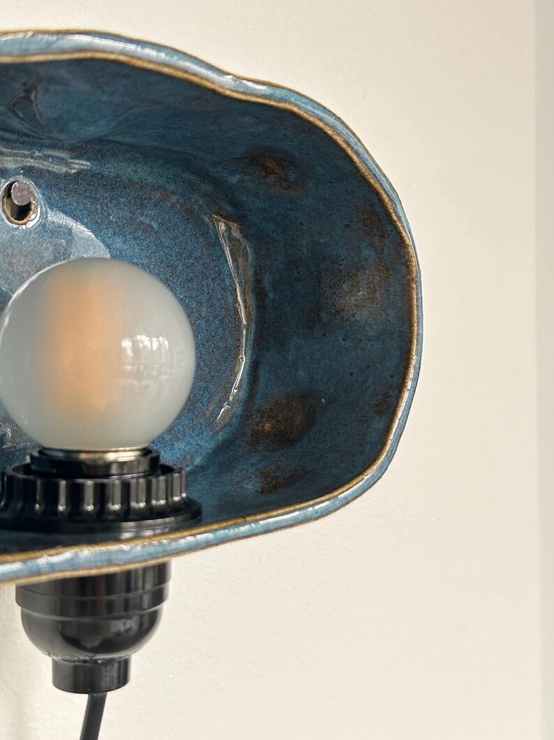 Handmade Blue Ceramic Plug-In Wall Sconce, Dimmable Modern Accent Light image 11