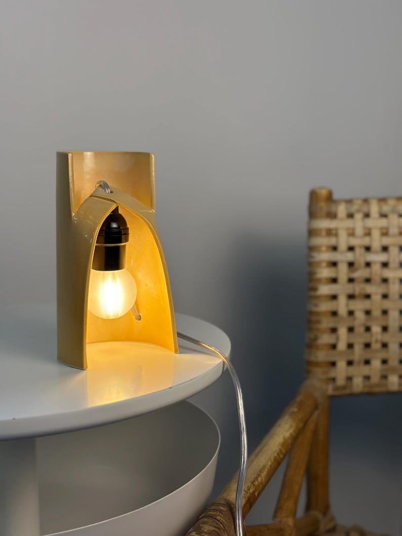 Handmade Yellow Ceramic Table Lamp, Dimmable Bedside Accent Light, Modern Decor image 4