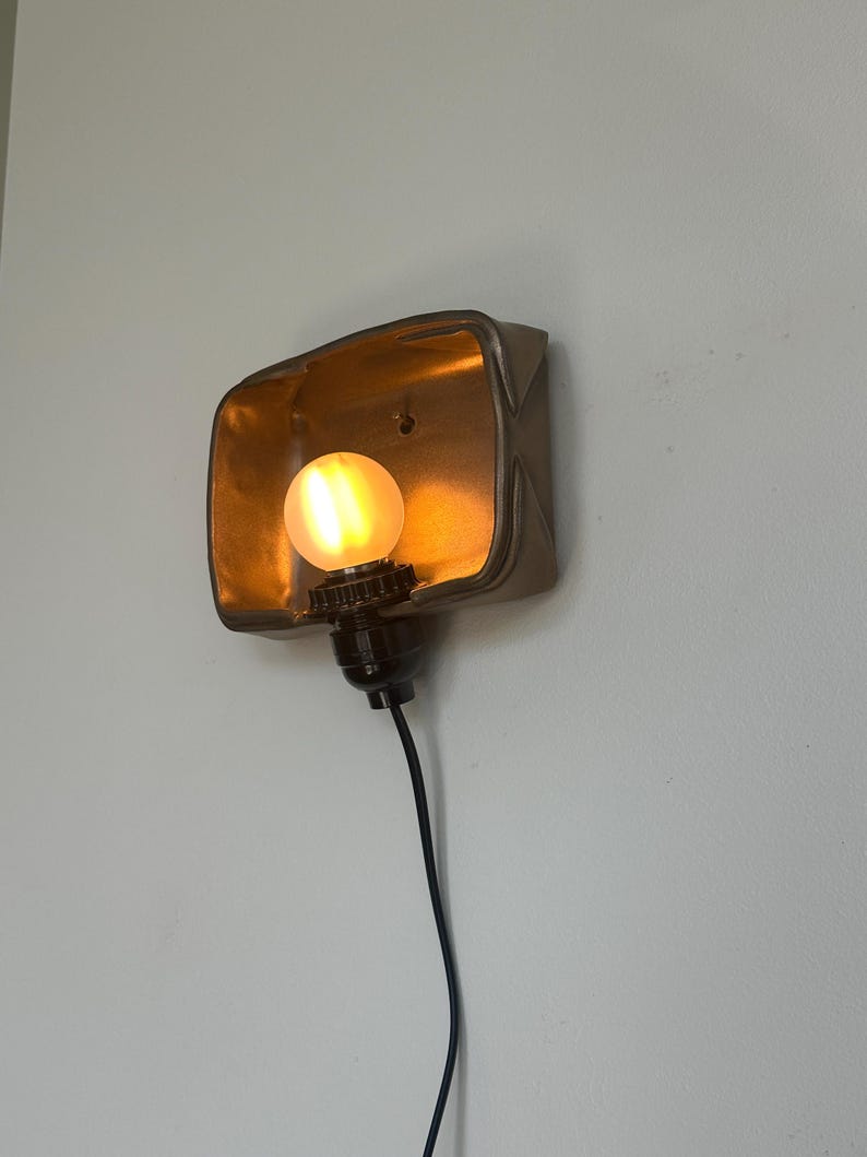 Gold Ceramic Sconce, Plug-In Dimmable Wall Light, Contemporary Accent (6" x 6.5") image 6