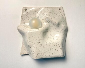 White Ceramic Wall Sconce, Hardwired or Plug-In Dimmable Lamp, Modern Wall Lighting, Sculptural lamp for Bedroom, Living Room & Dining Room