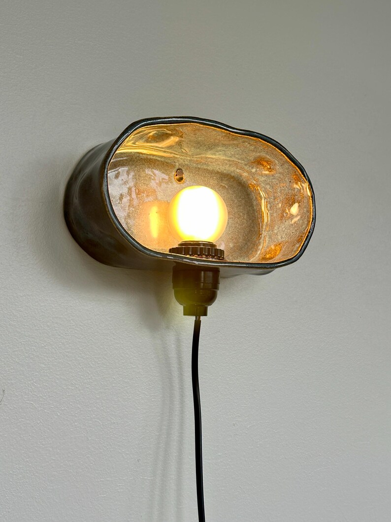 Handmade Blue Ceramic Plug-In Wall Sconce, Dimmable Modern Accent Light image 5