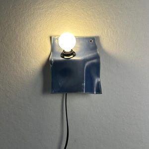 Matte Blue Ceramic Sconce, Plug-In Dimmable Wall Lamp, Minimalist Accent Light image 6