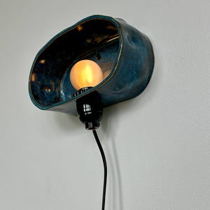 Handmade Blue Ceramic Plug-In Wall Sconce, Dimmable Modern Accent Light image 10