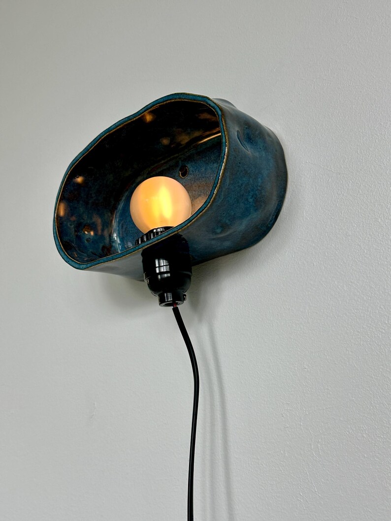 Handmade Blue Ceramic Plug-In Wall Sconce, Dimmable Modern Accent Light image 10