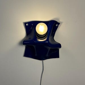 Handmade Cobalt Blue Ceramic Sconce, Plug-In Dimmable Wall Lamp, Modern Art Lighting image 14