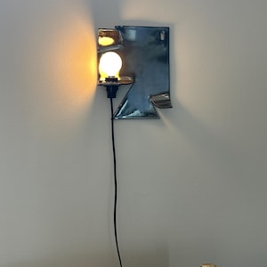 Ceramic Silver Wall Sconce, Plug-In Dimmable Wall Lamp, Sculptural Accent Light, Modern Ceramic Lighting, Unique Wall Decor, Bedside Light image 3